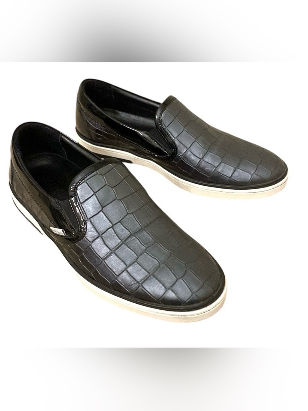 Jimmy Choo Grove Crocodile Embossed Black leather Quiet Luxury Sneaker SZ 43/10